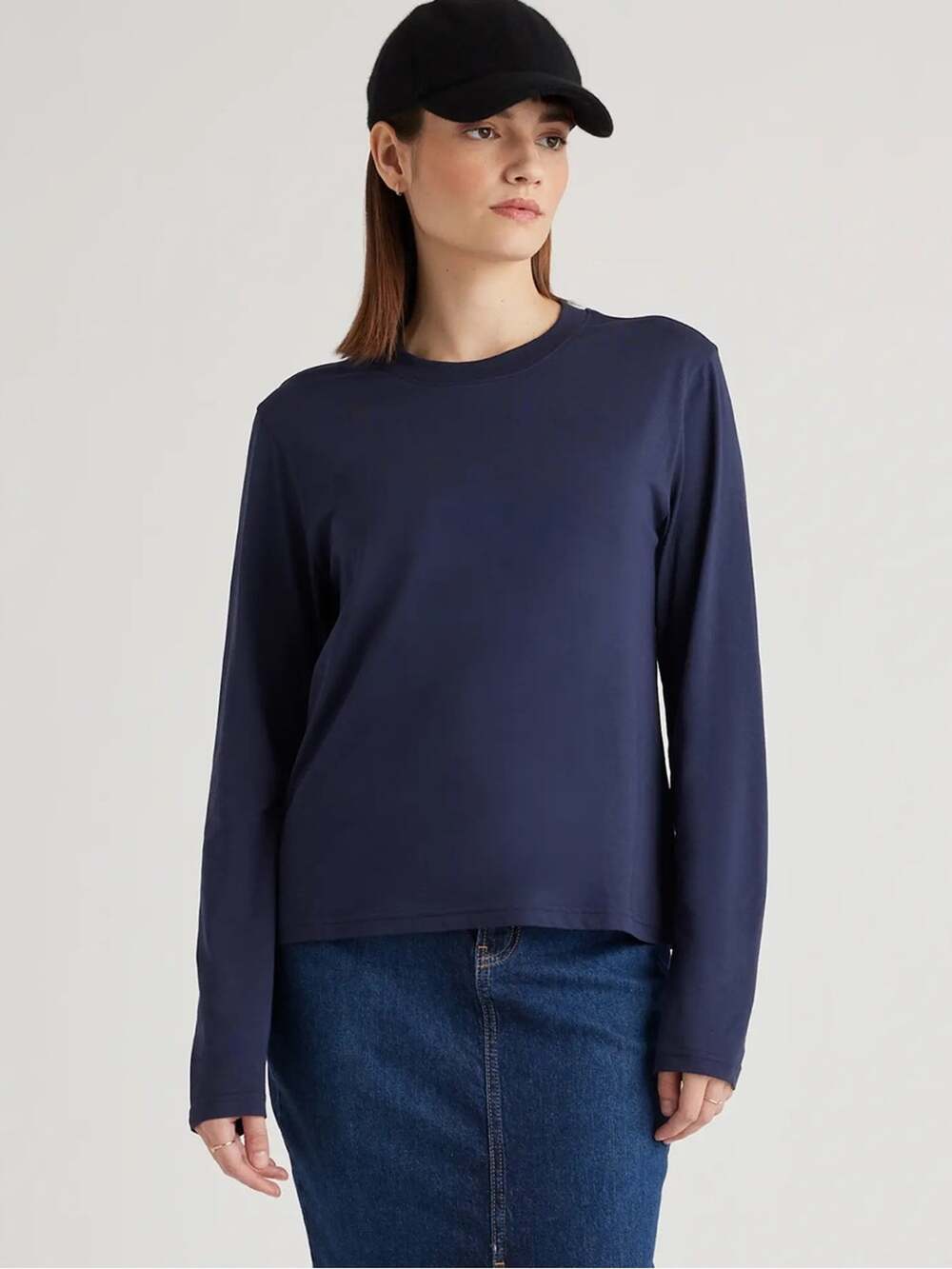 Quince Cotton Modal Relaxed Long Sleeve Tee Navy NWOT Size XL